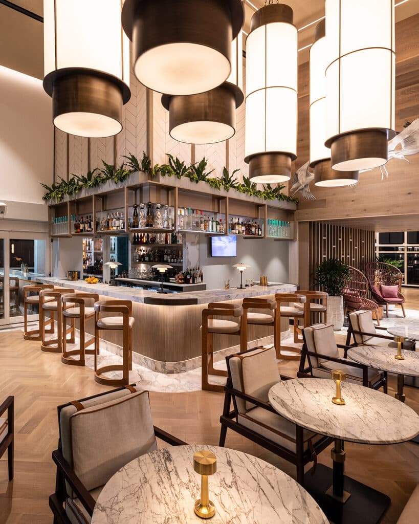 Nube interior dining room and bar with high ceilings