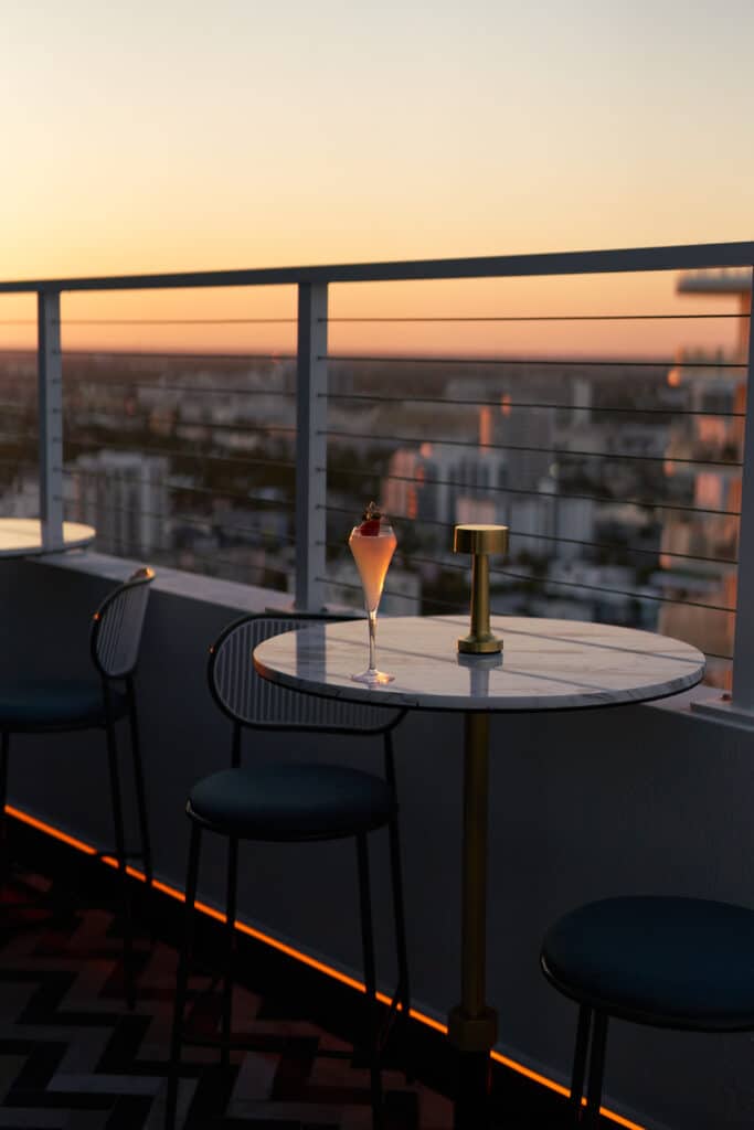 Sunset views from Nubé’s Rooftop while enjoying a happy hour cocktail in Fort Lauderdale