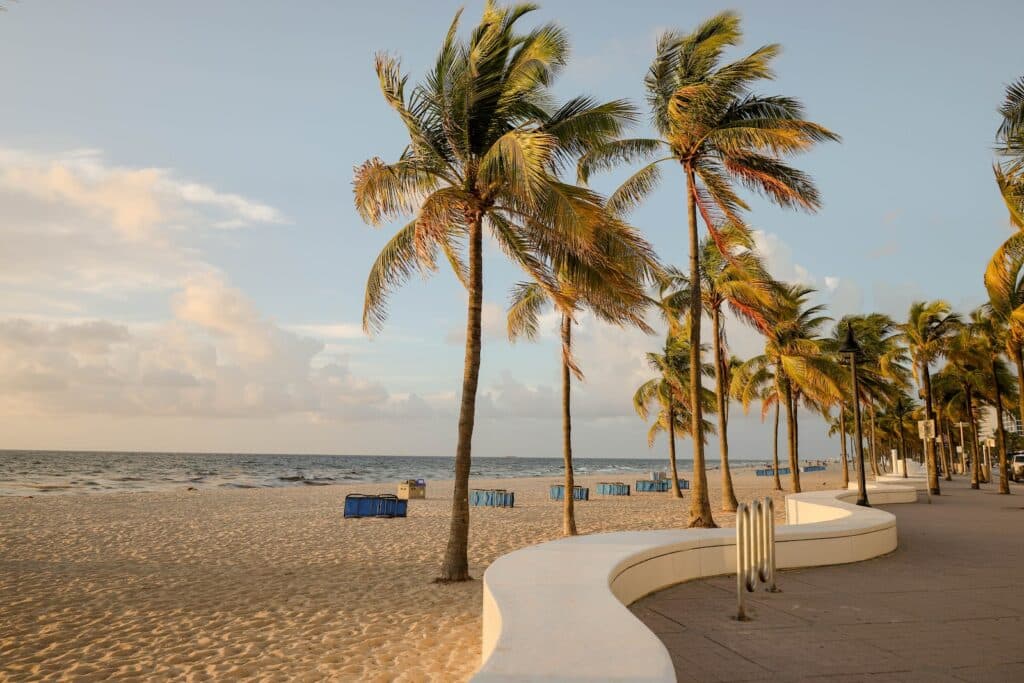 Morning view of the beach promenade, one of the top fun things to do in Fort Lauderdale Florida during summer.